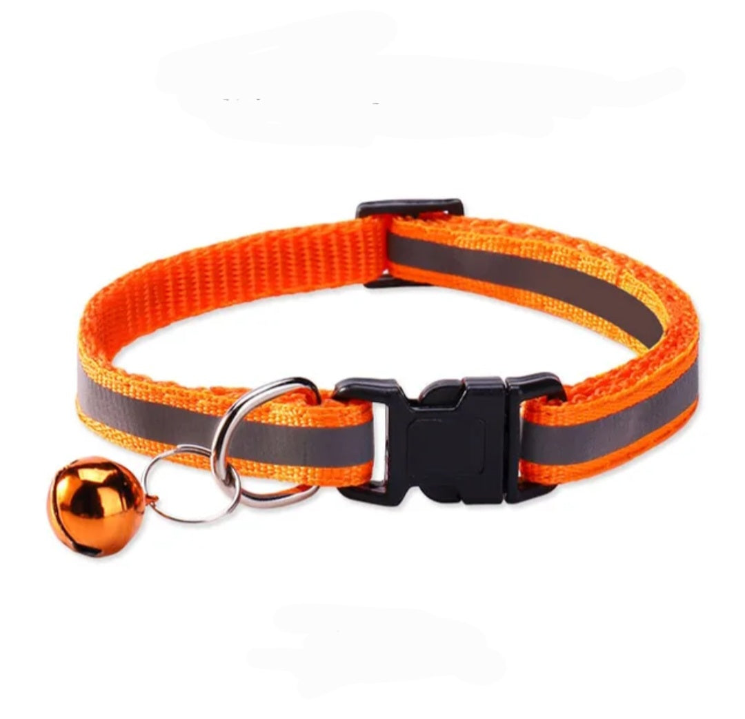 Cat & Puppy Reflective Stripe Collar With Bell - 15 Colours