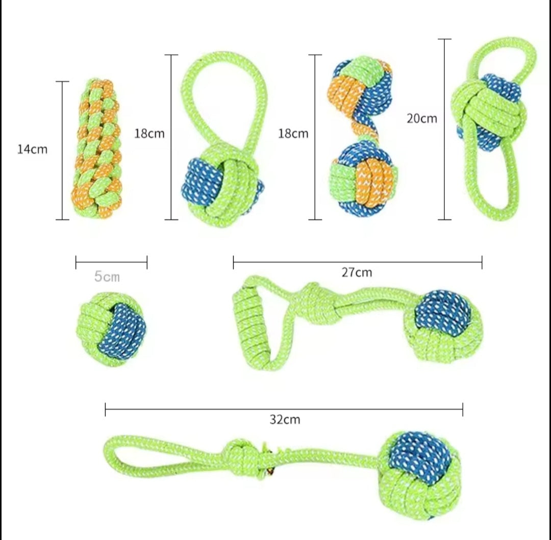 Dog Rope Toy Set – 7 -Pack Colourful Chew & Tug Toys