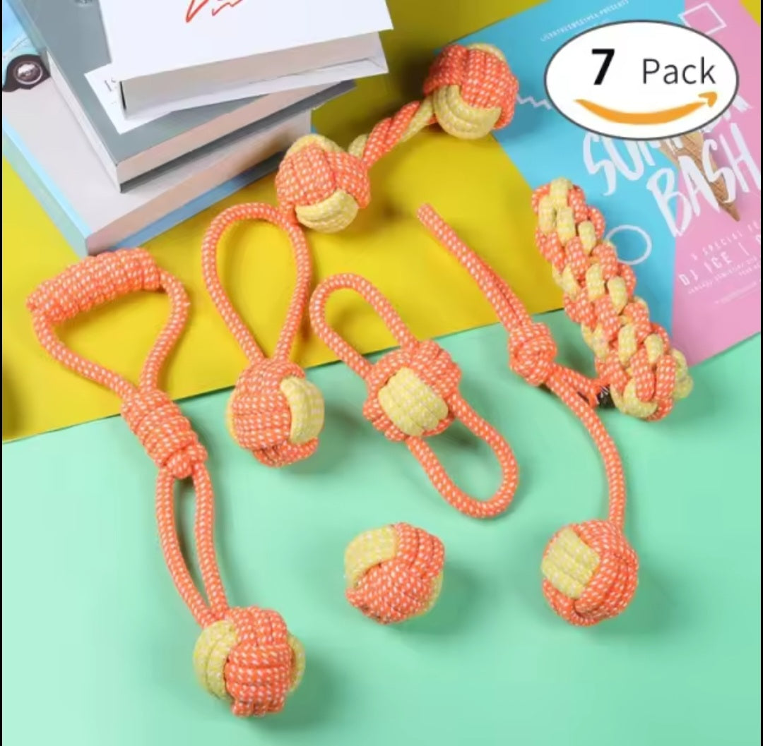 Dog Rope Toy Set – 7 -Pack Colourful Chew & Tug Toys