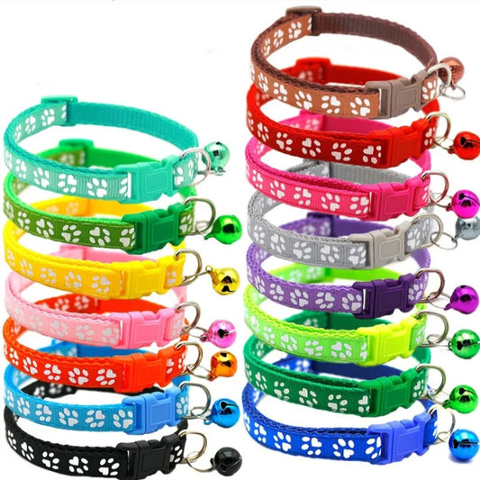 Cat & Puppy Paw Print Collar with Bell – 15 Colours