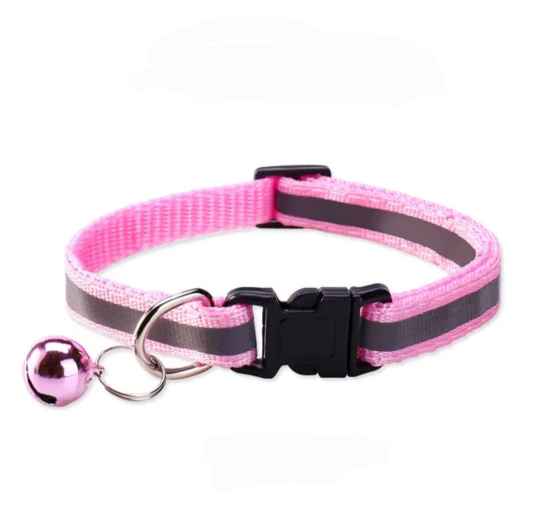 Cat & Puppy Reflective Stripe Collar With Bell - 15 Colours