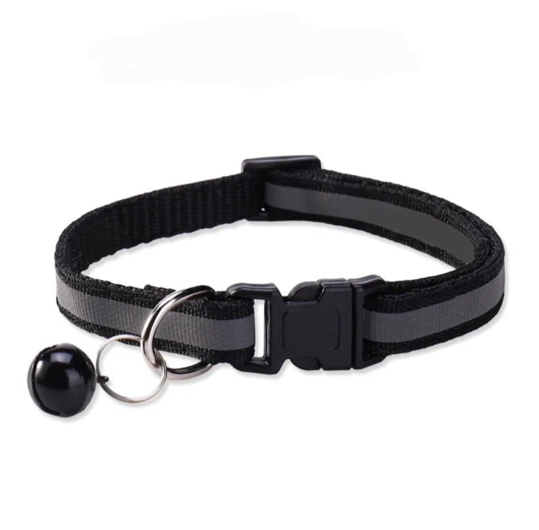 Cat & Puppy Reflective Stripe Collar With Bell - 15 Colours