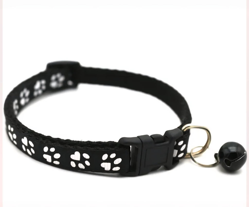 Cat & Puppy Paw Print Collar with Bell – 15 Colours