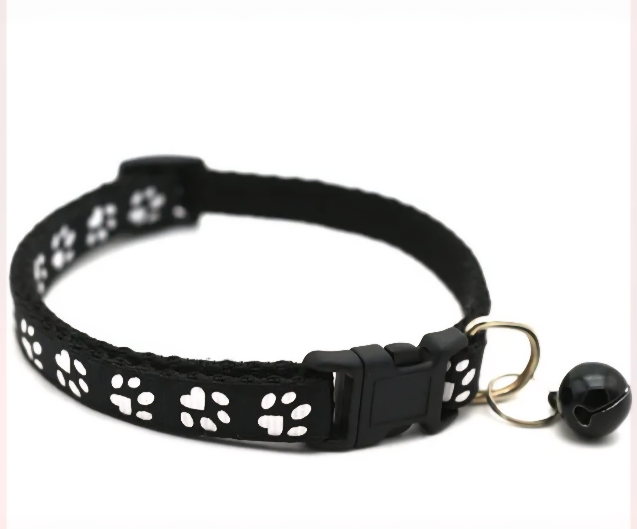 Cat & Puppy Paw Print Collar with Bell – 15 Colours
