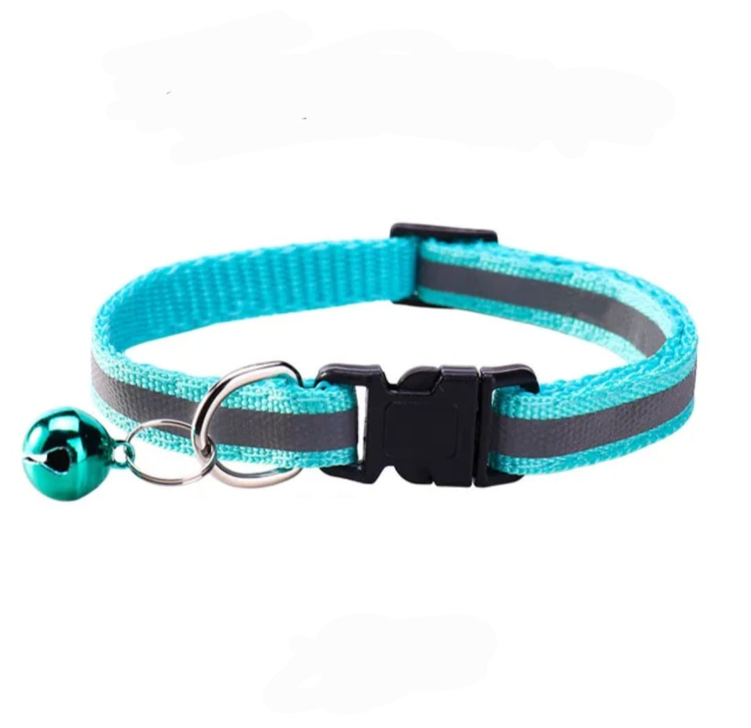Cat & Puppy Reflective Stripe Collar With Bell - 15 Colours