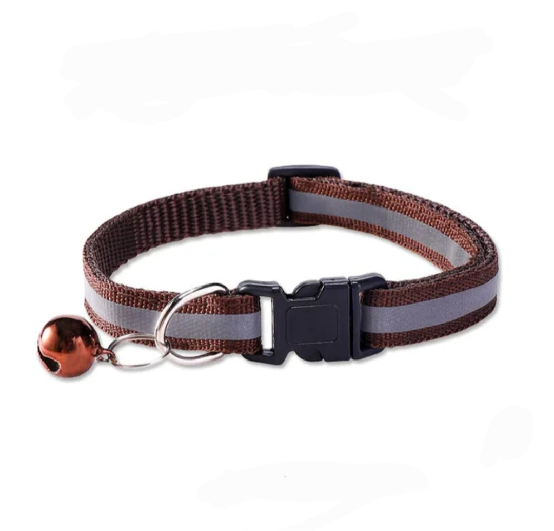Cat & Puppy Reflective Stripe Collar With Bell - 15 Colours