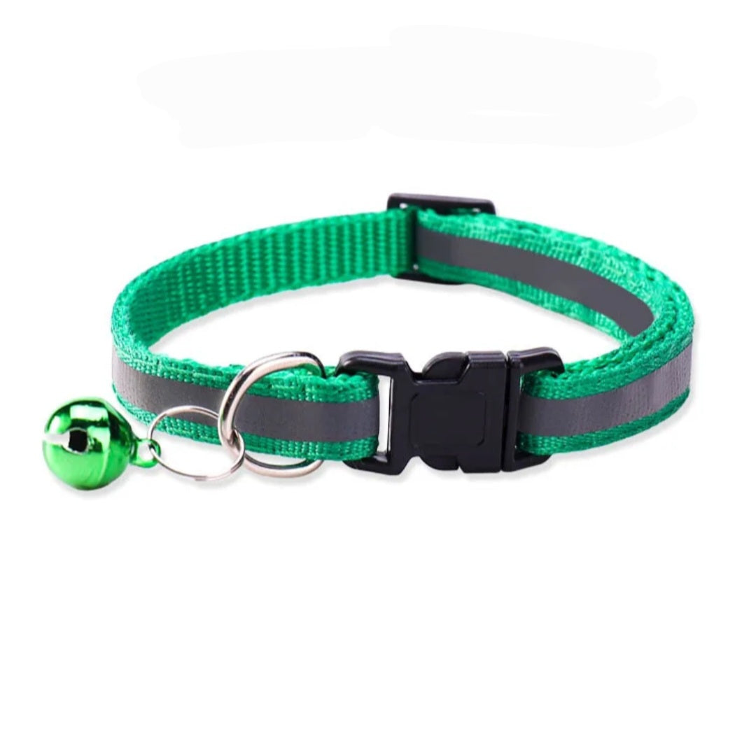 Cat & Puppy Reflective Stripe Collar With Bell - 15 Colours