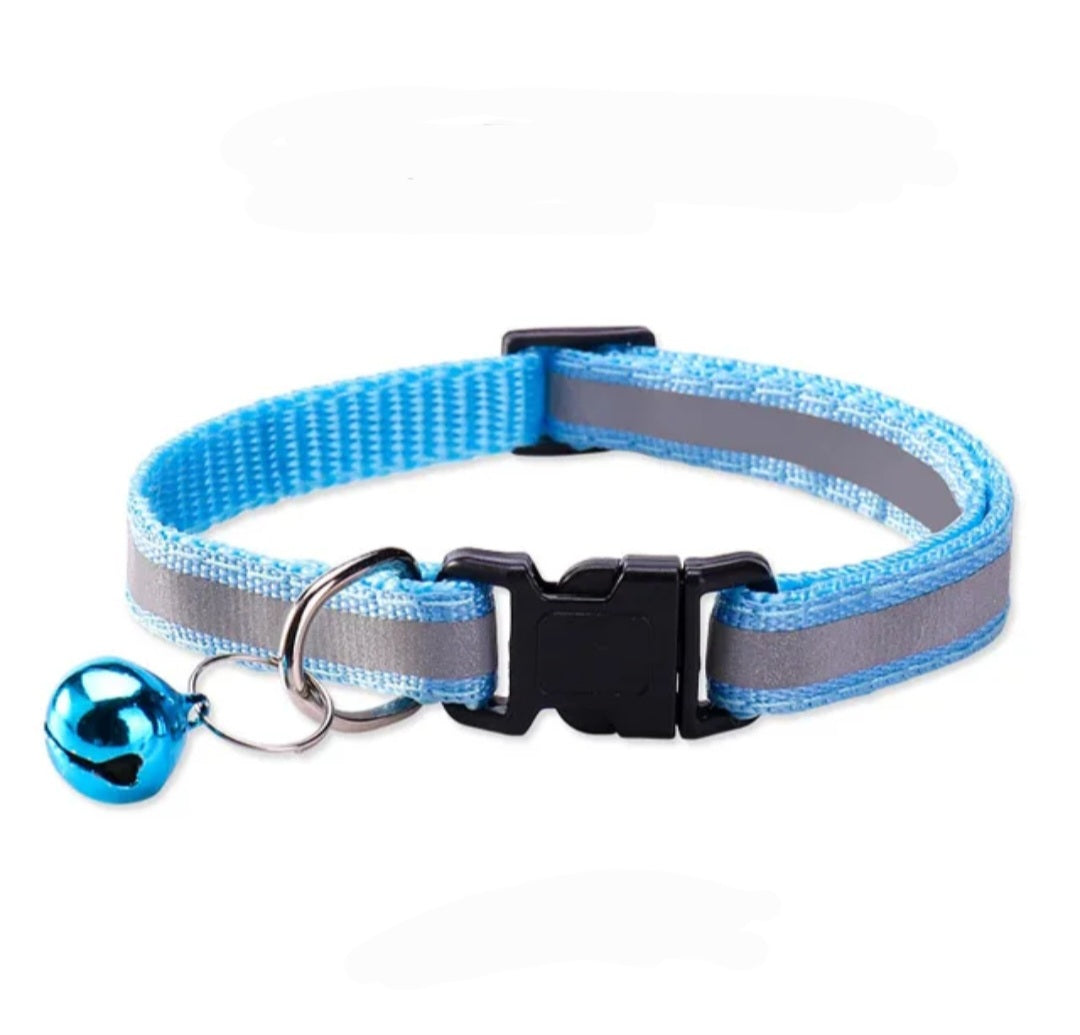Cat & Puppy Reflective Stripe Collar With Bell - 15 Colours
