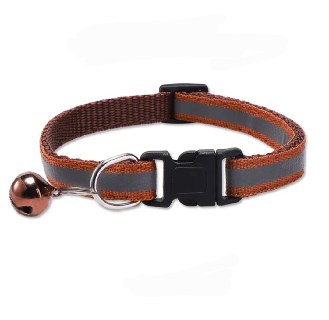Cat & Puppy Reflective Stripe Collar With Bell - 15 Colours