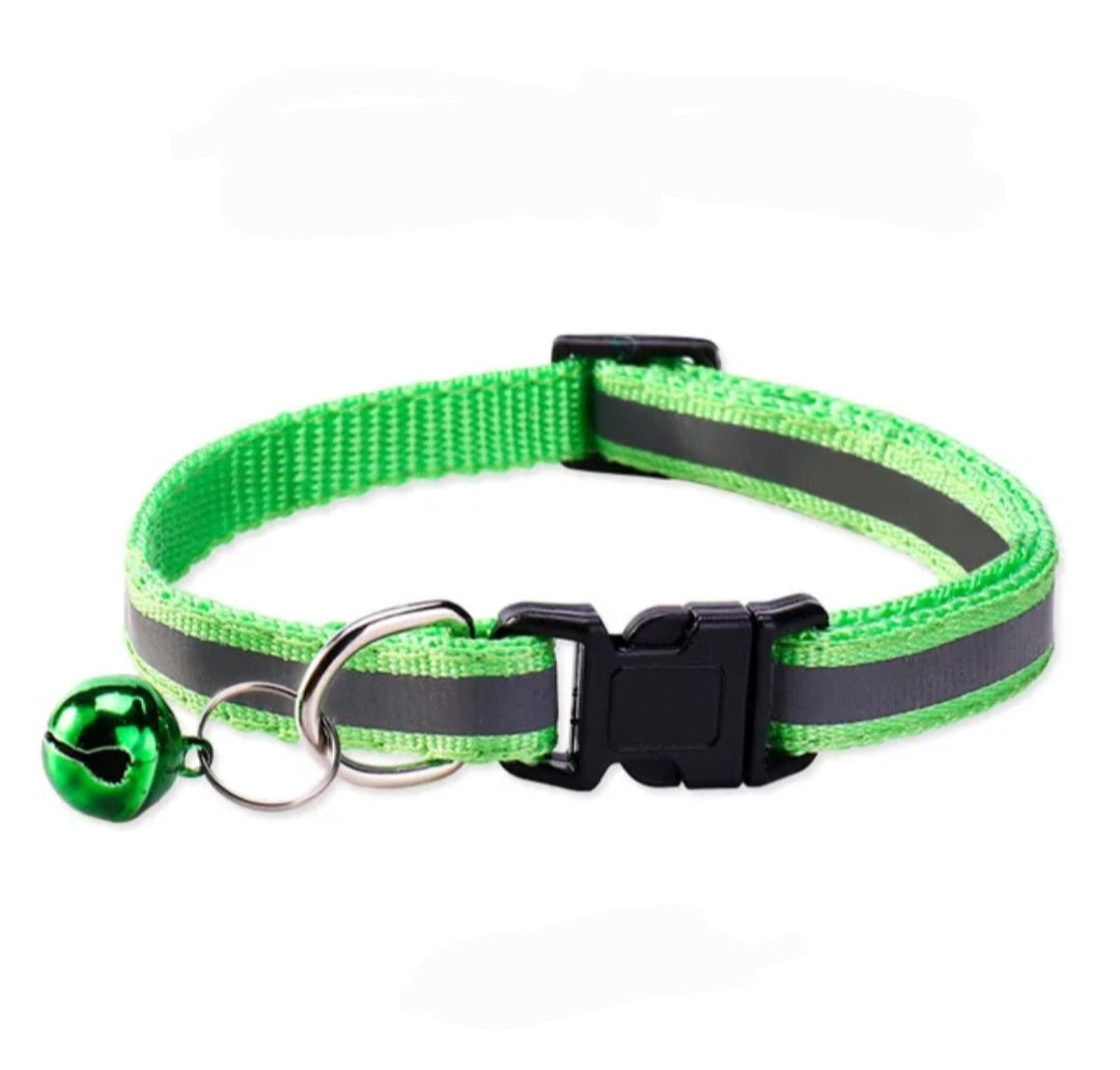 Cat & Puppy Reflective Stripe Collar With Bell - 15 Colours
