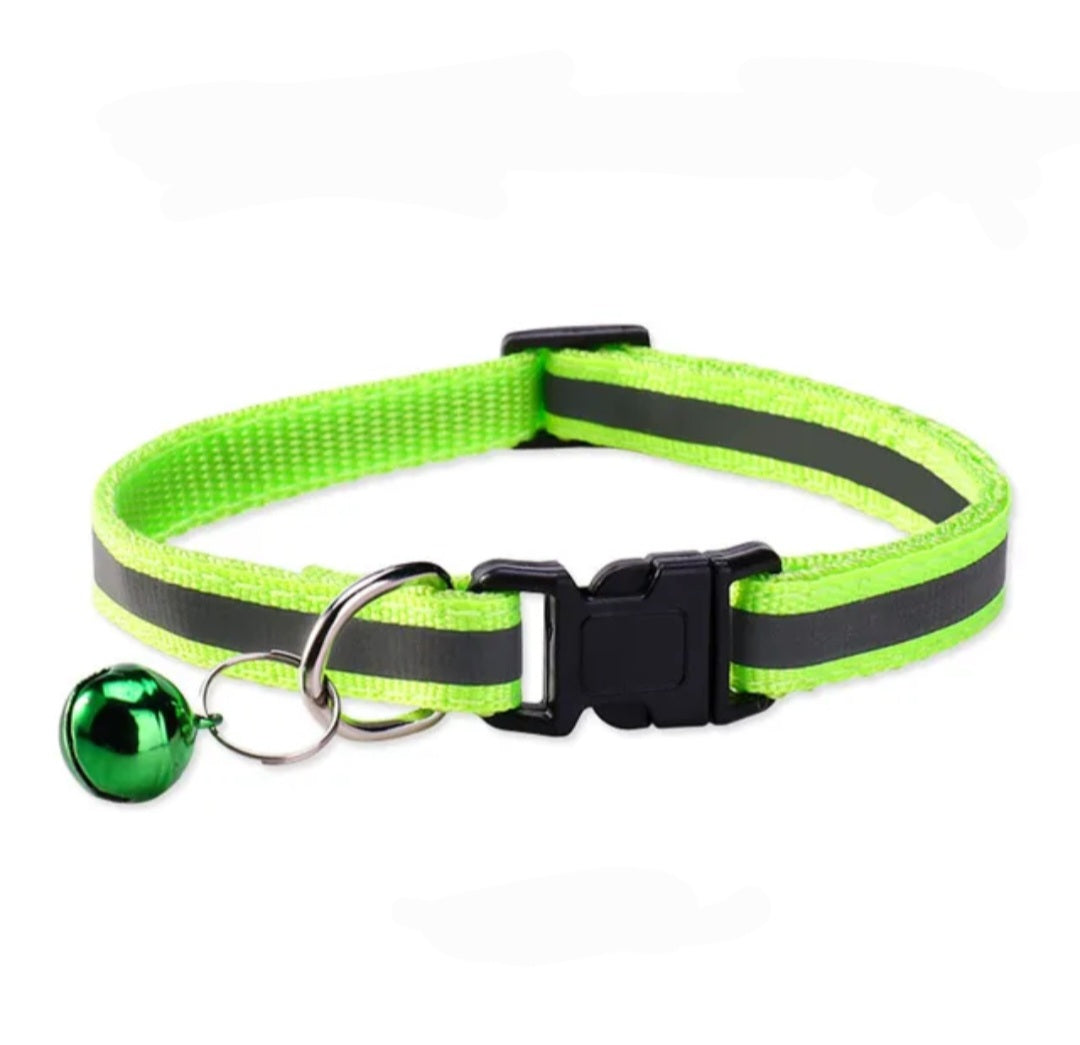 Cat & Puppy Reflective Stripe Collar With Bell - 15 Colours