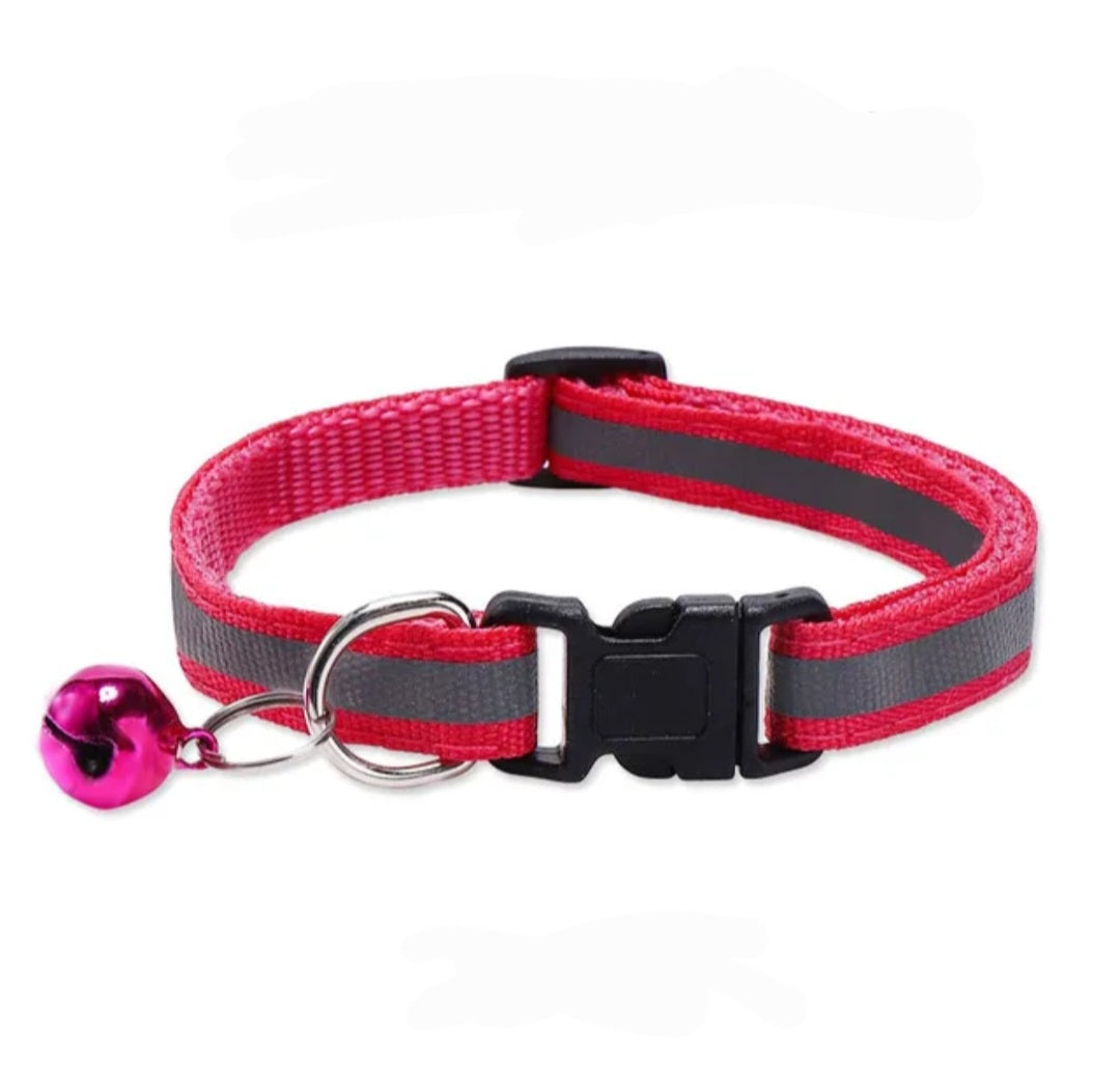 Cat & Puppy Reflective Stripe Collar With Bell - 15 Colours