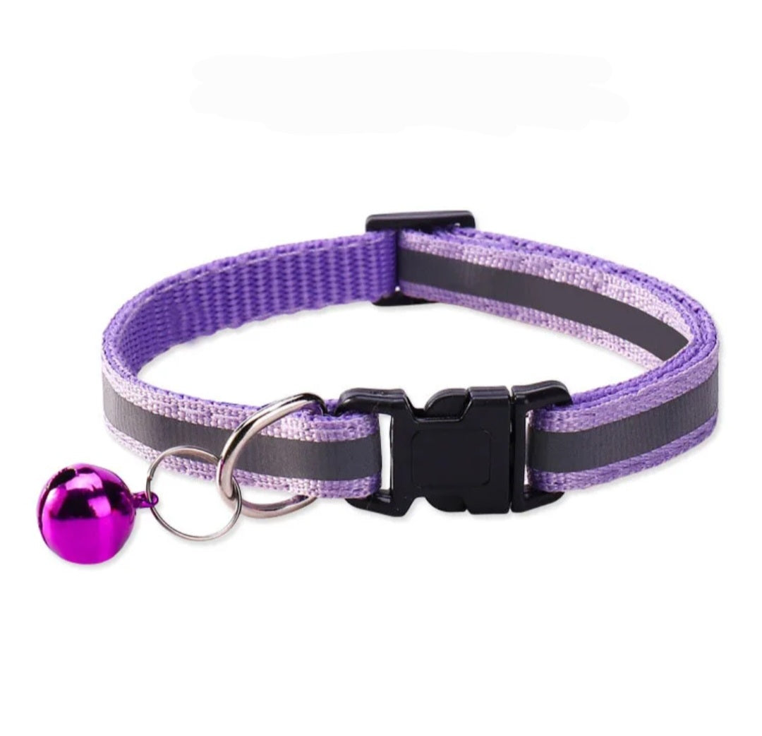 Cat & Puppy Reflective Stripe Collar With Bell - 15 Colours