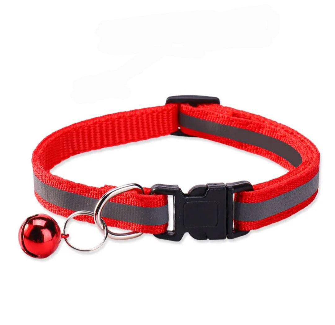 Cat & Puppy Reflective Stripe Collar With Bell - 15 Colours