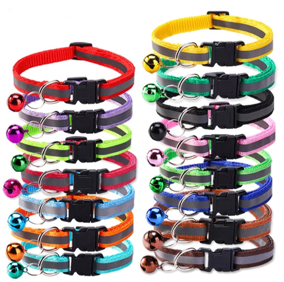 Cat & Puppy Reflective Stripe Collar With Bell - 15 Colours