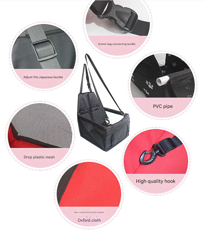 NNEDSZ Black and pink Portable Pet Car Seat for Dogs and Cats - Adjustable Car Seat Cover, Pet Travel Car Carrier with Safety Belt-2