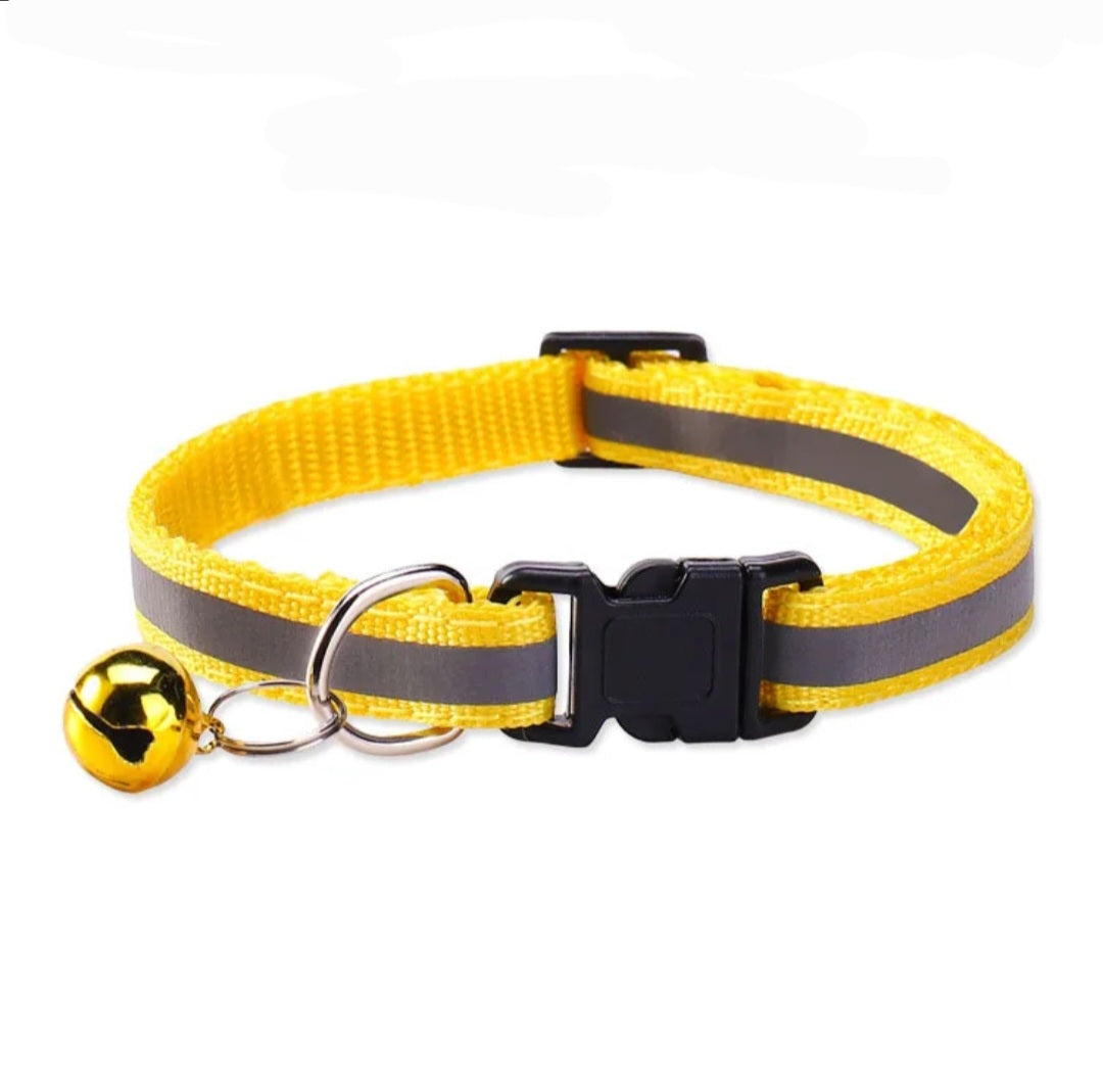 Cat & Puppy Reflective Stripe Collar With Bell - 15 Colours