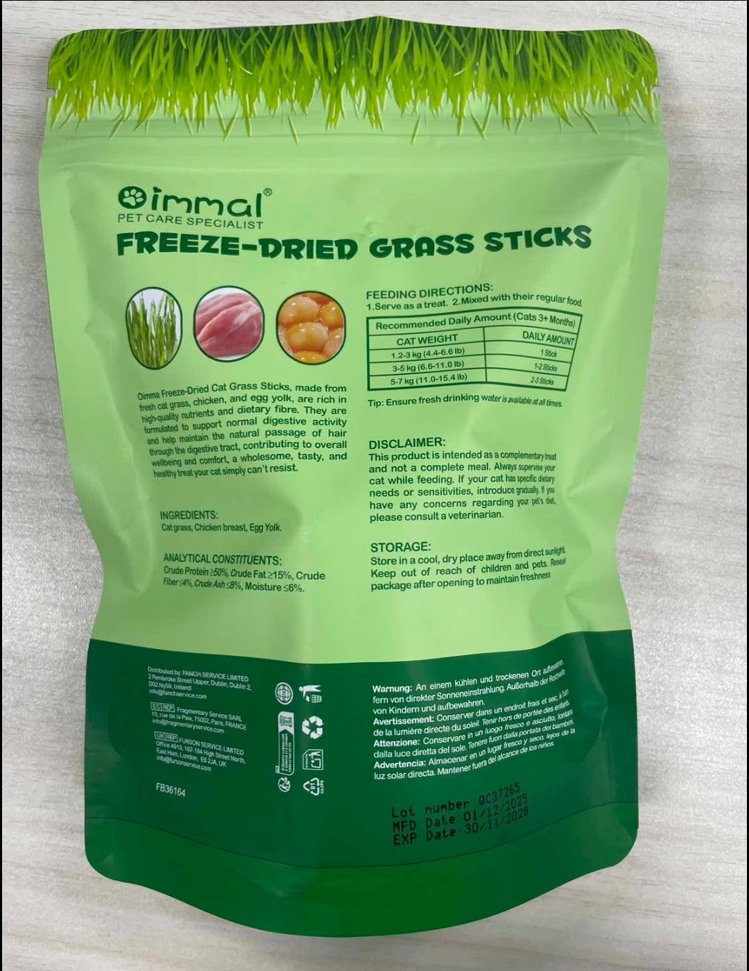 Cat Grass Treats back packaging with ingredients