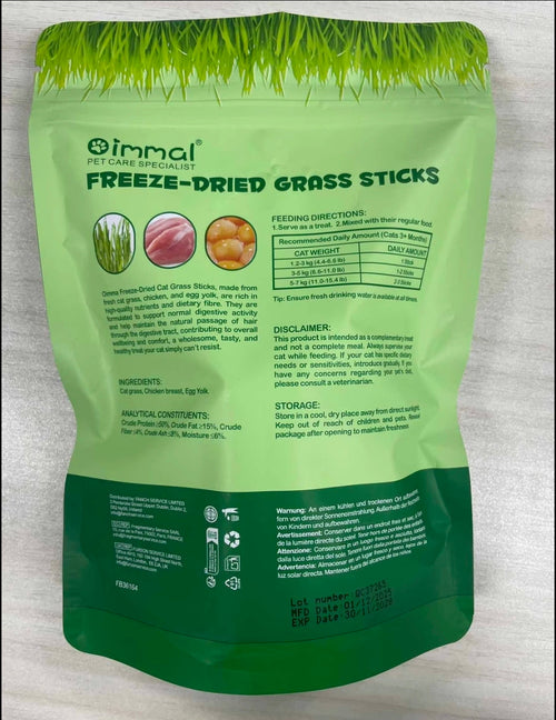 Cat Grass Treats back packaging with ingredients